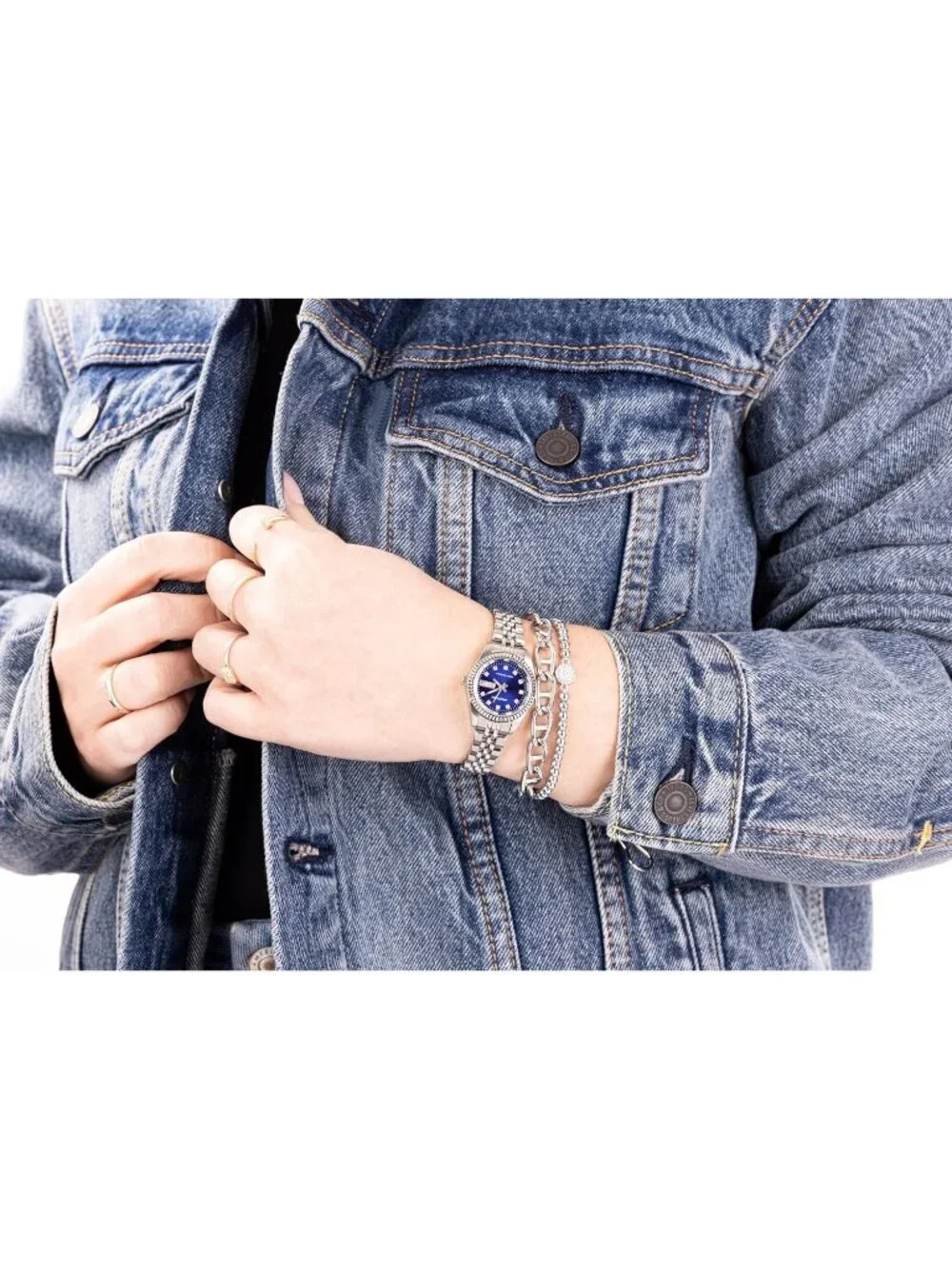 Armitron Womens Silver Blue Genuine Crystal Accented Bracelet Round Luxury Watch - Picture 5 of 6